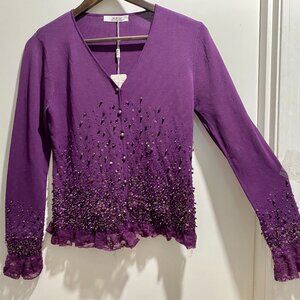 Red Collection Viscose Knit Sequins Lace Beads Fairy Whimsigoth Event Cardigan M